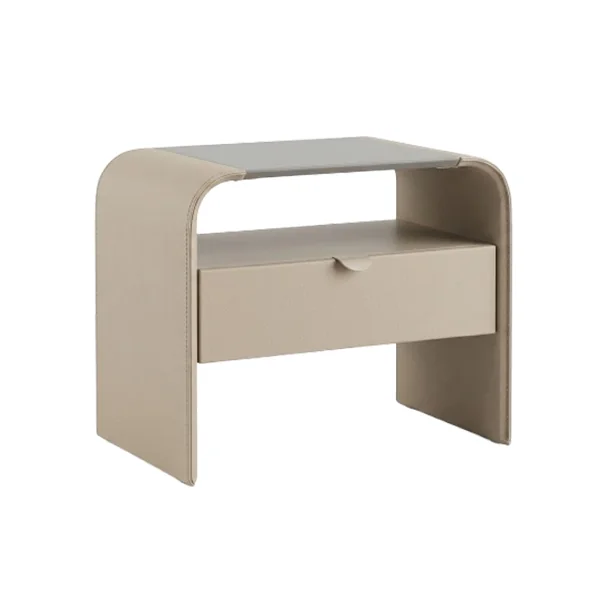 1051291 Acsa Nightstand Melamine 3D Tempered Glass Beige PU 600x400x540mm