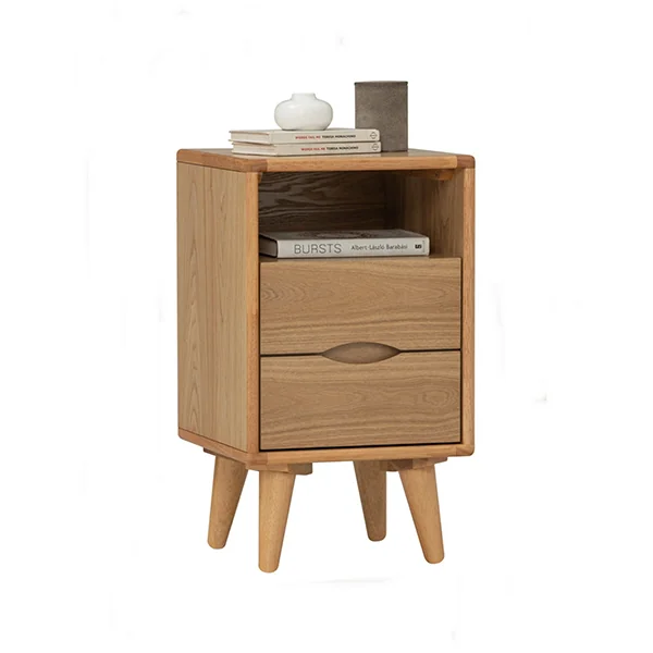 1054931-a Yara Bedside Table Ash Veneer/ Malaysian Oak 102 Natural 2 Drawer